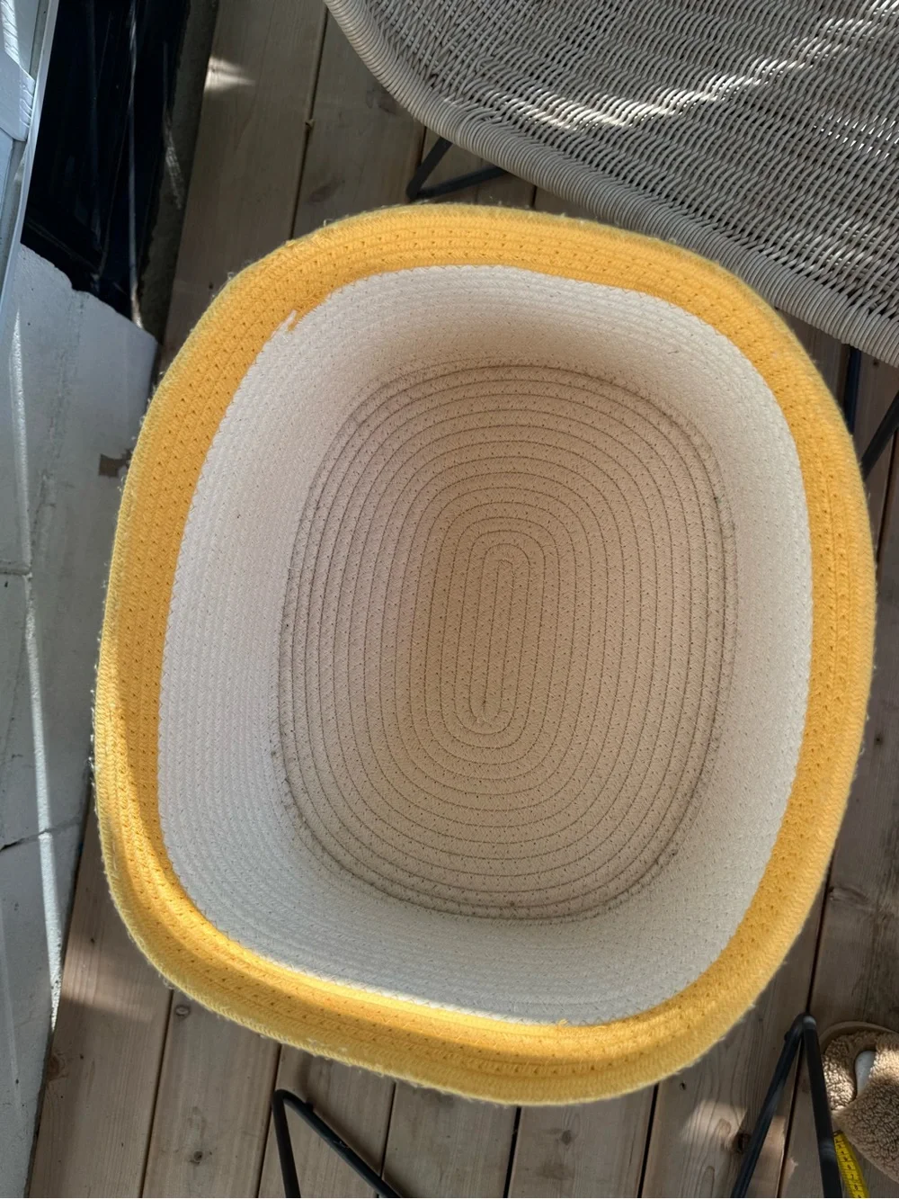 The Container Store Small Kawaii Cotton Rope Bin with Handles Yellow Cream